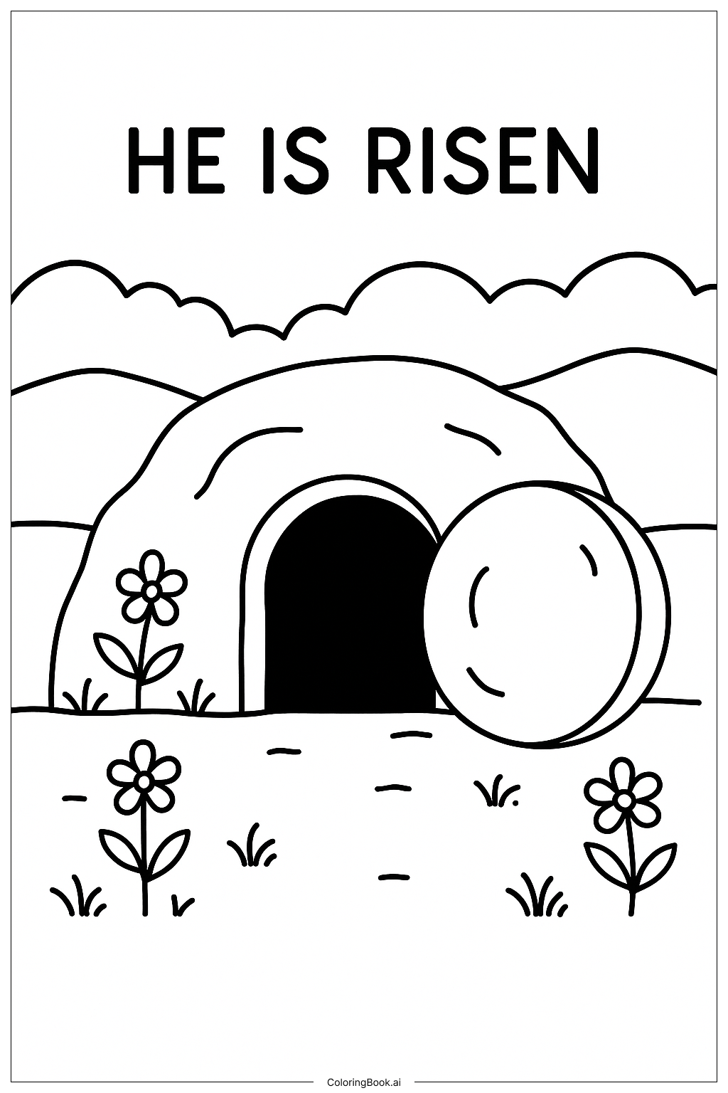  Página para colorear de Él ha resucitado Escena del Jardín del Sepulcro 