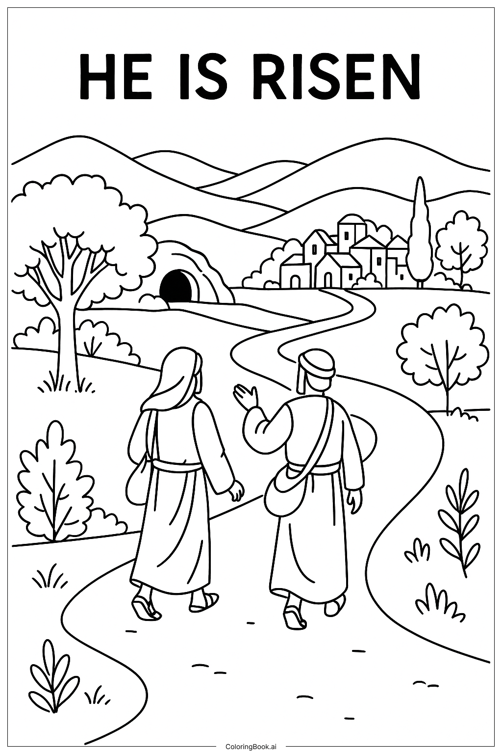  Página para colorear de Él Ha Resucitado Viaje a Emaús 