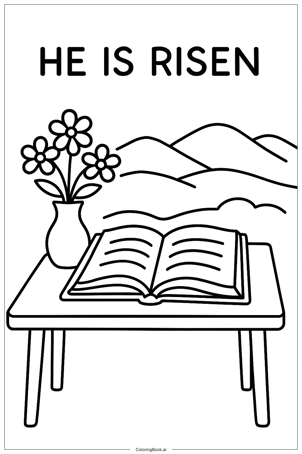  Página para colorear de Él ha resucitado Escena abierta de la Biblia 
