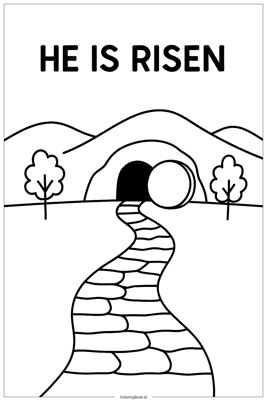  Página para colorear de Él ha resucitado Camino a la tumba 
