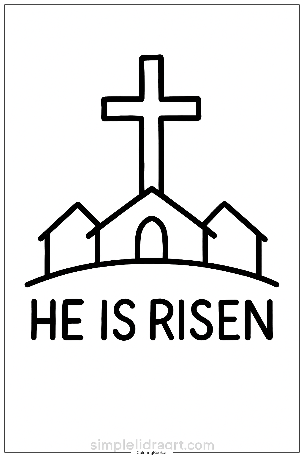  Página para colorear de Él Ha Resucitado Pequeña Ciudad Cruz 