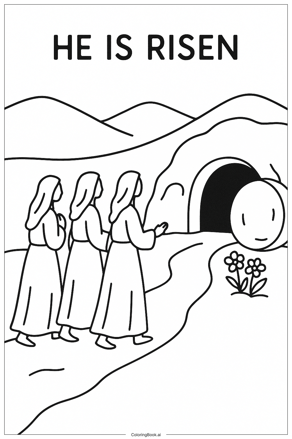  Página para colorear de Él Ha Resucitado Mujeres en la Tumba 