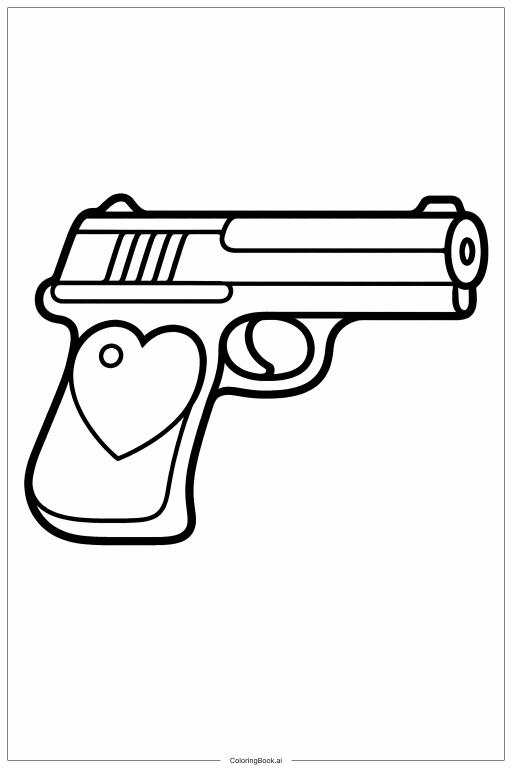  Page de coloriage Pistolet à poignée en forme de cœur 
