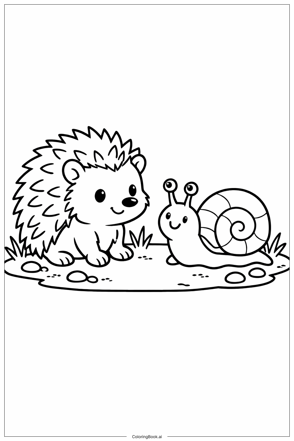  刺猬和蜗牛填色页 