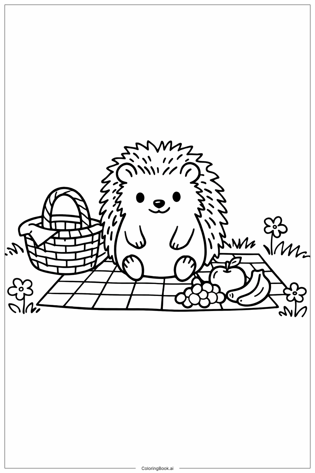  刺猬野餐填色页 