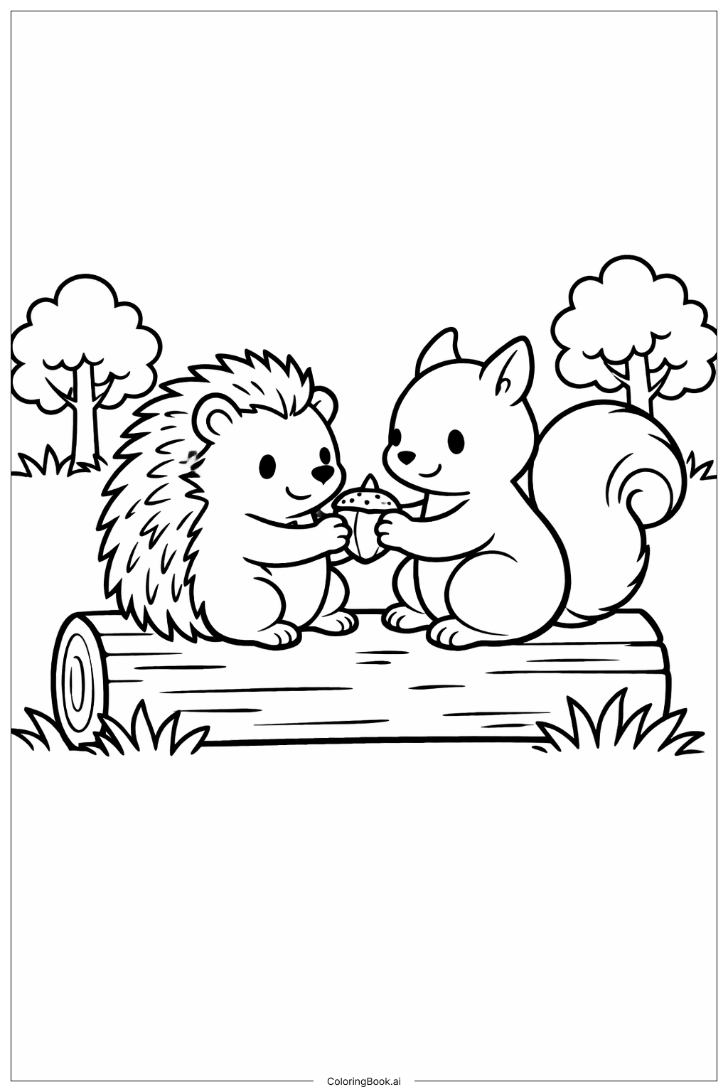  刺猬和松鼠交朋友填色页 