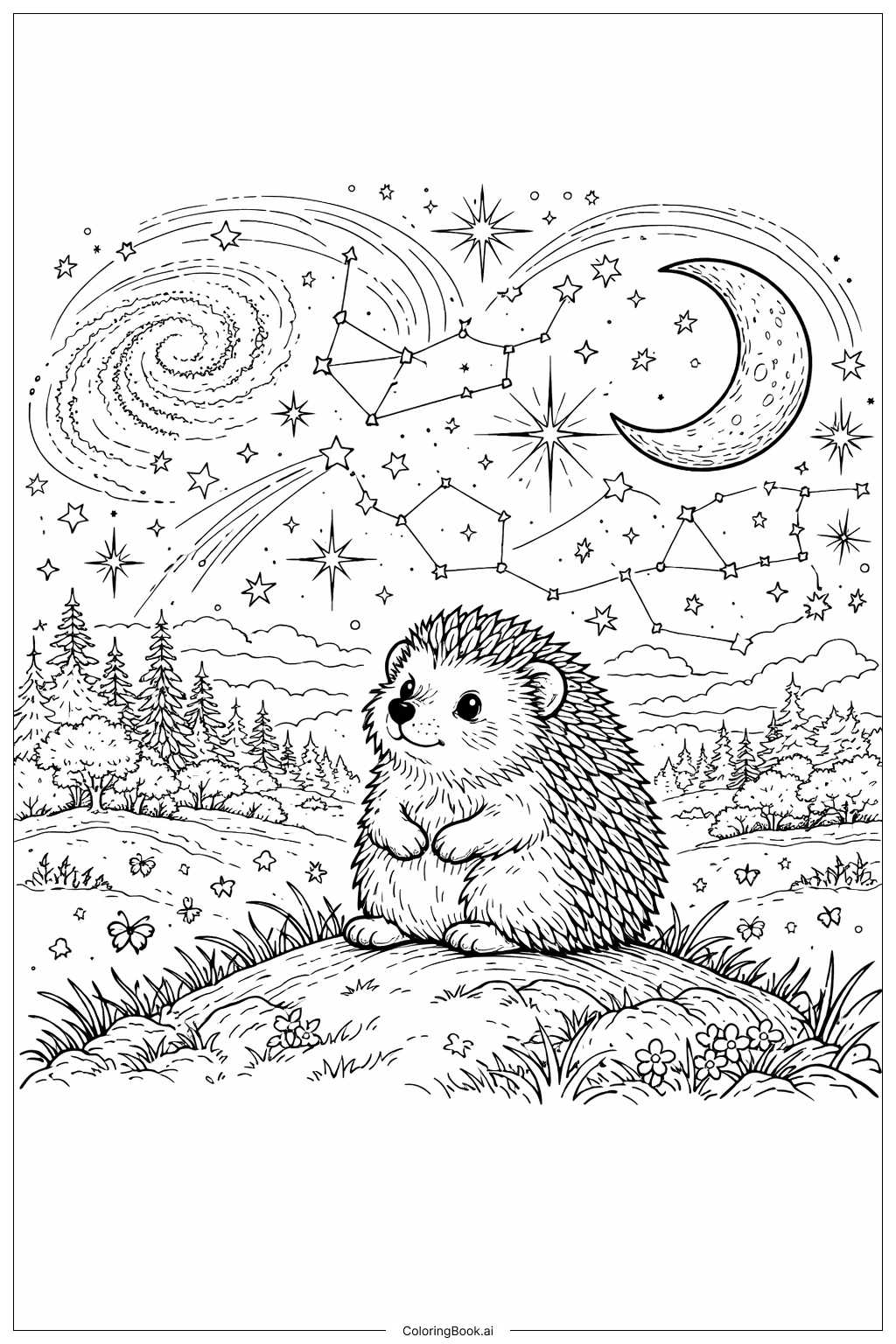  별빛 언덕 위의 고슴도치 색칠공부 페이지 