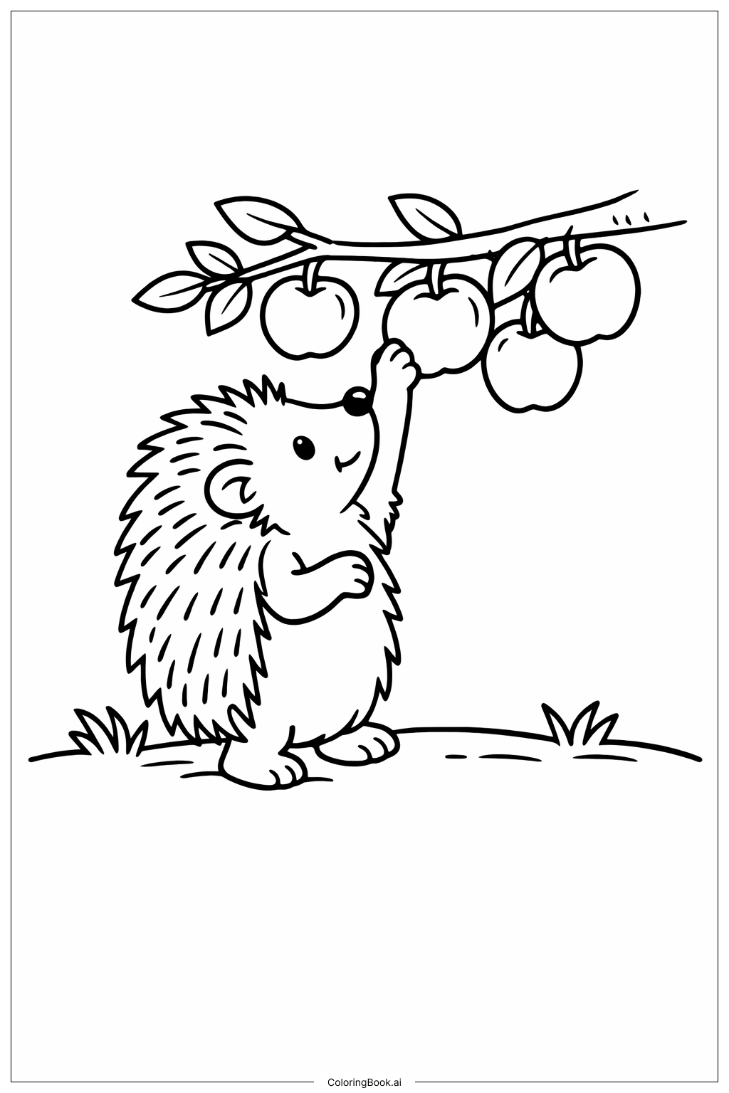  刺猬摘苹果填色页 