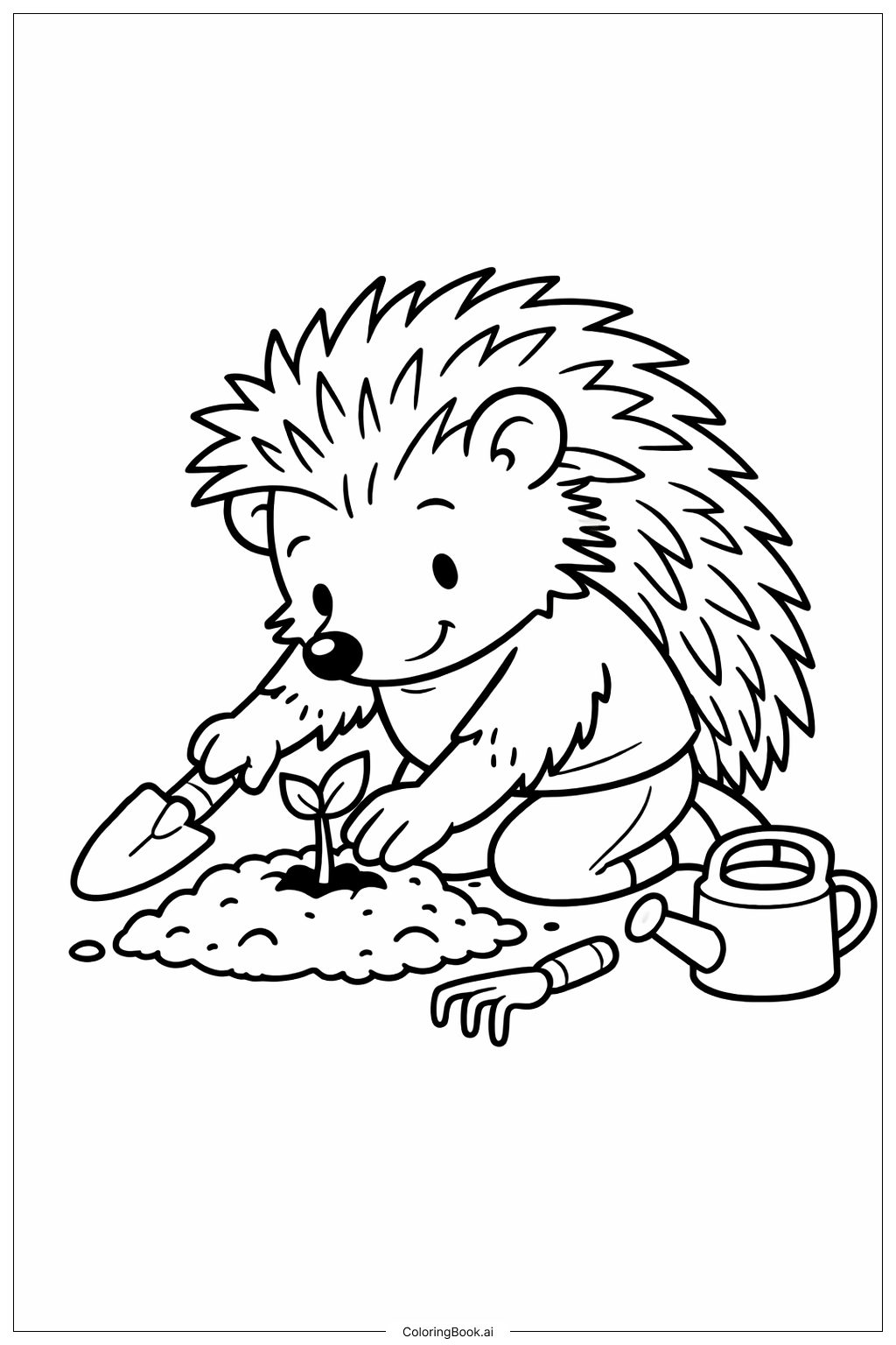  Igel Pflanzt ein Setzling Ausmalseite 