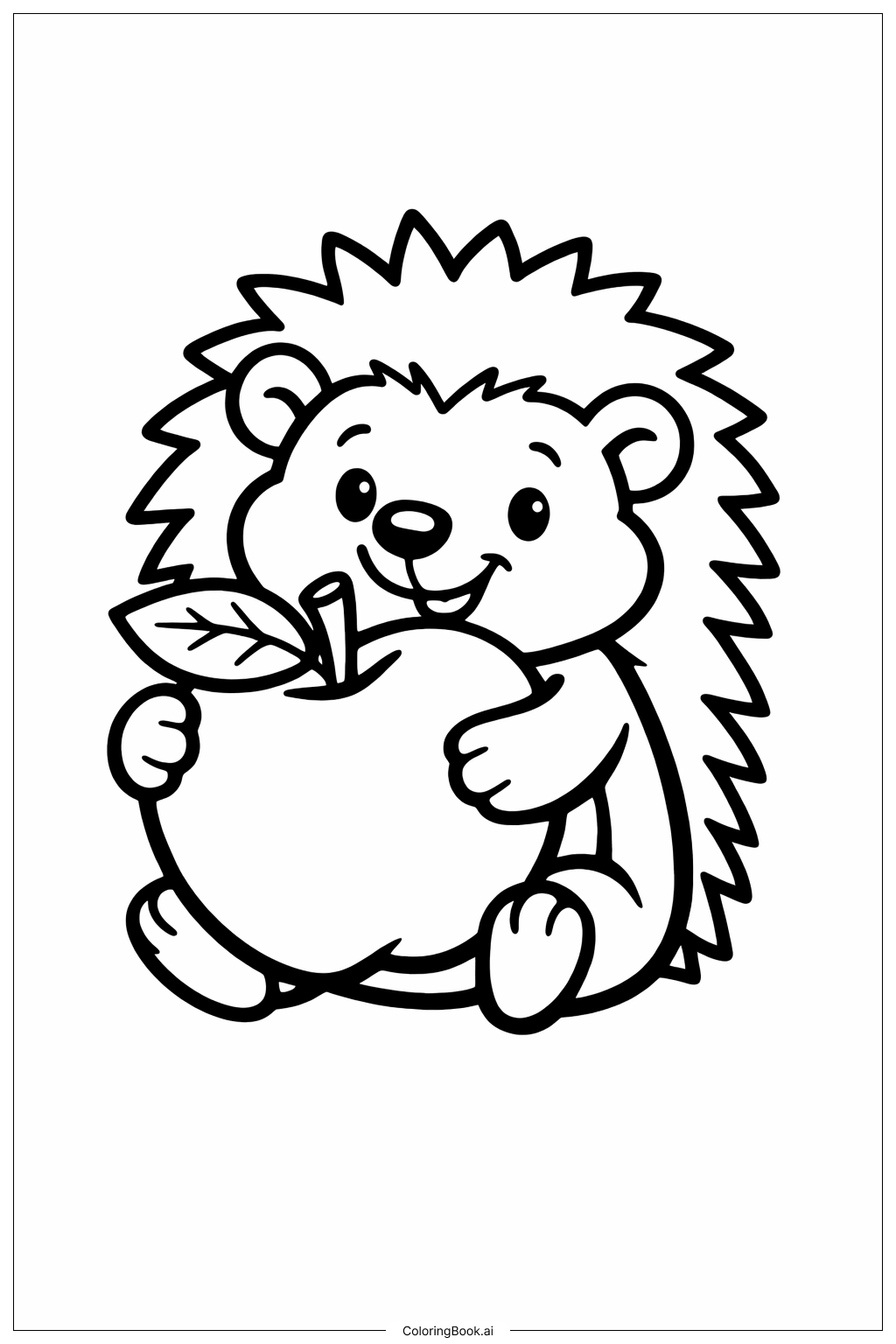  带苹果的刺猬填色页 