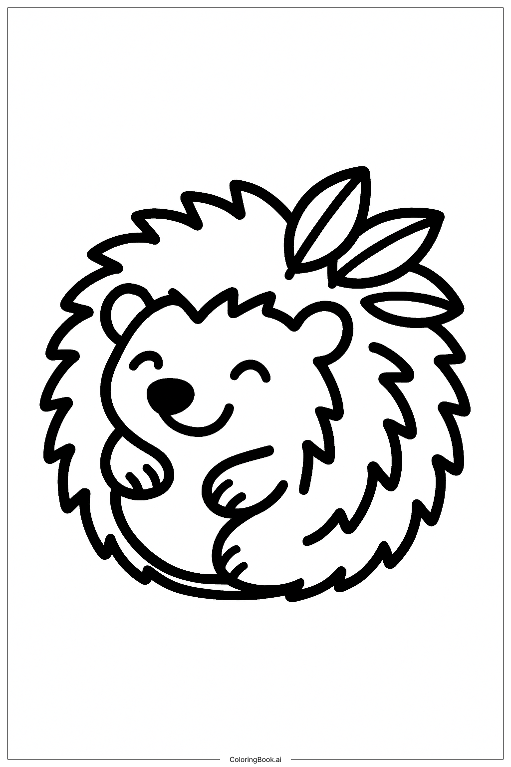  Página para colorir de Ouriço Com Folhas no Outono 