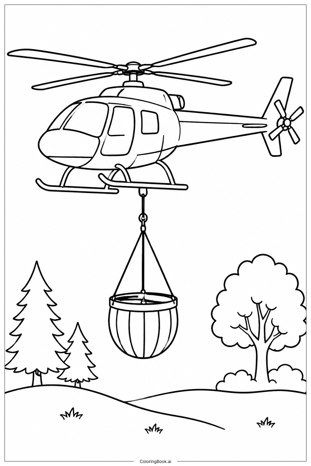  Hubschrauber mit Korb Ausmalseite 