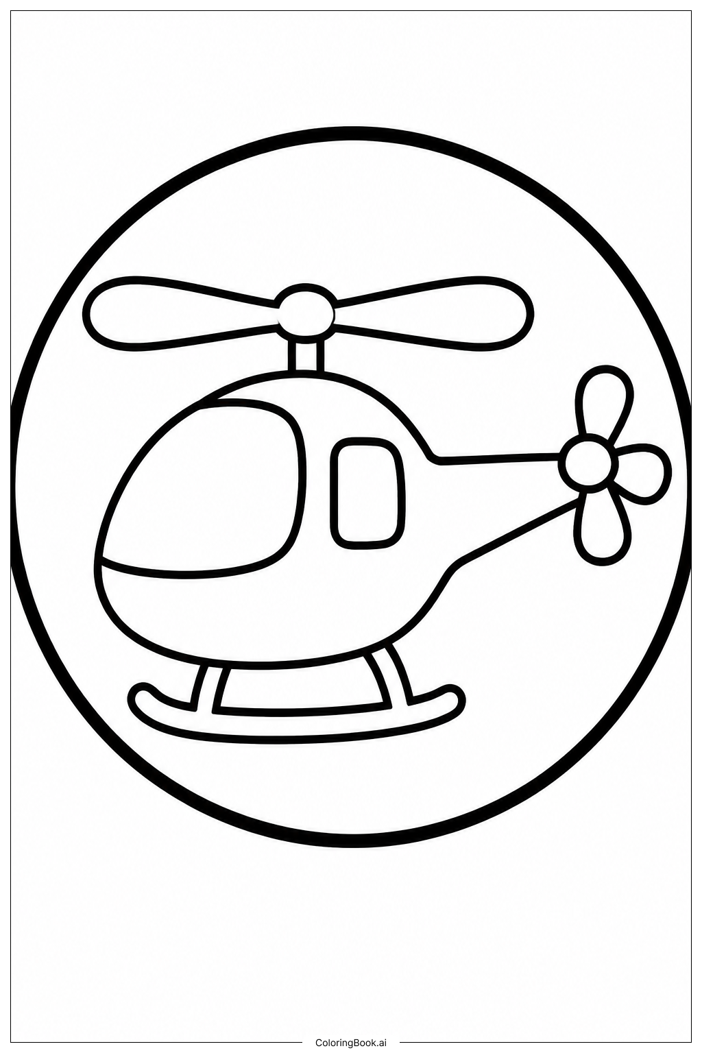  Página para colorear de Helicóptero en Marco Circular 