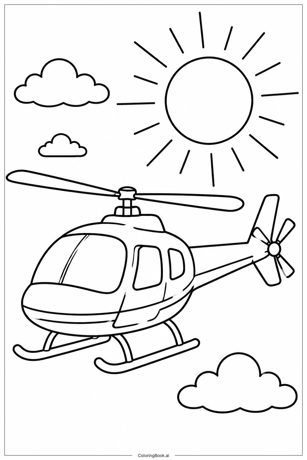  Hubschrauber in der Nähe der Sonne Ausmalseite 