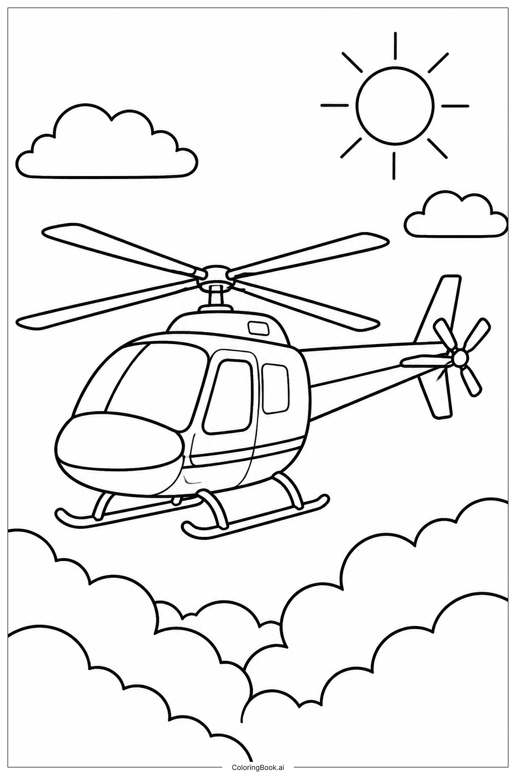  Página para colorear de Helicóptero sobre las nubes 