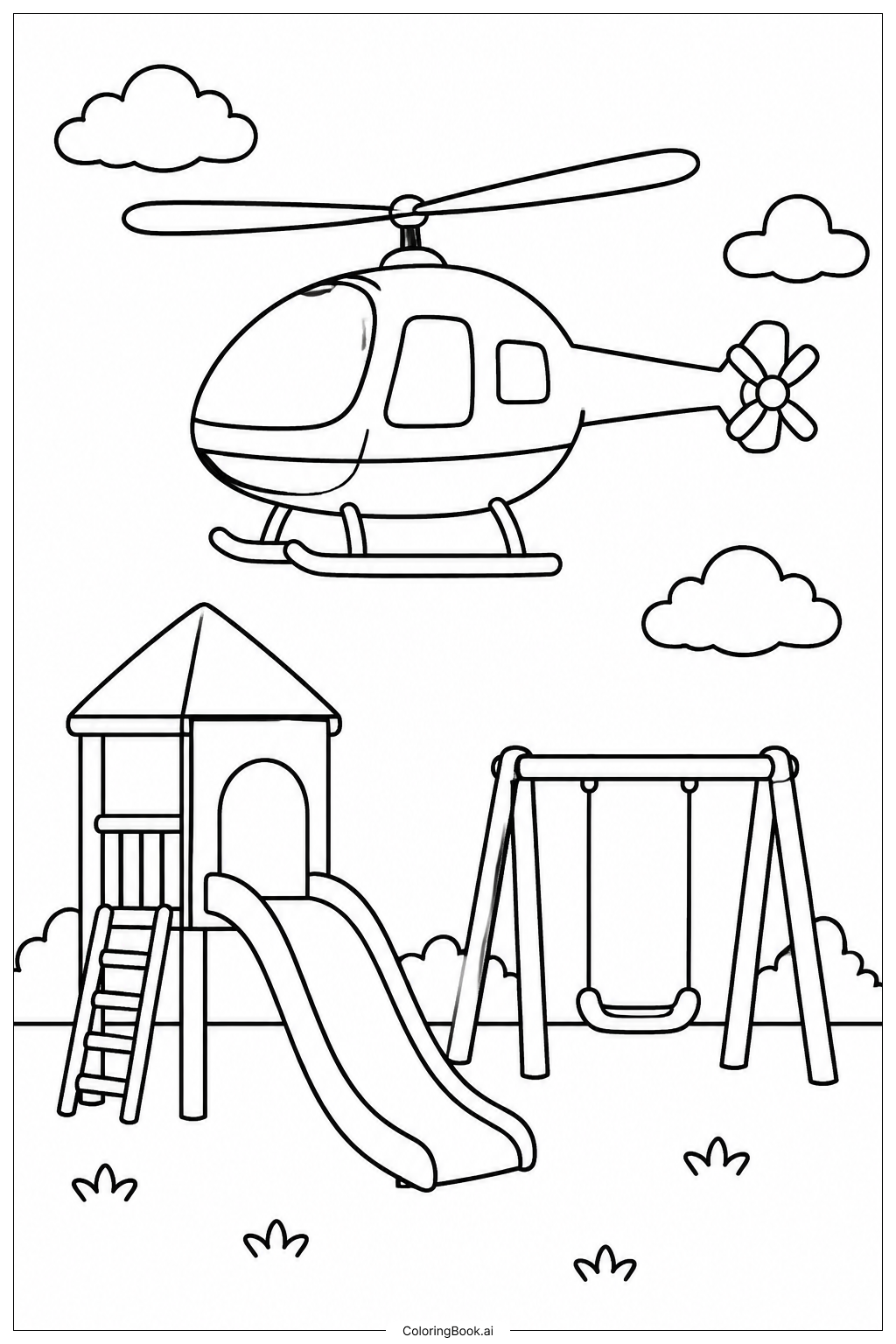  Hubschrauber über dem Spielplatz Ausmalseite 