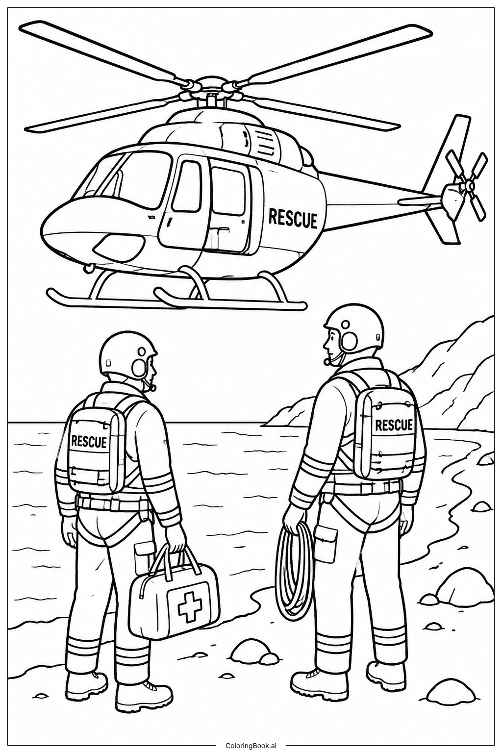 Hubschrauber mit Rettungsteam Ausmalseite 
