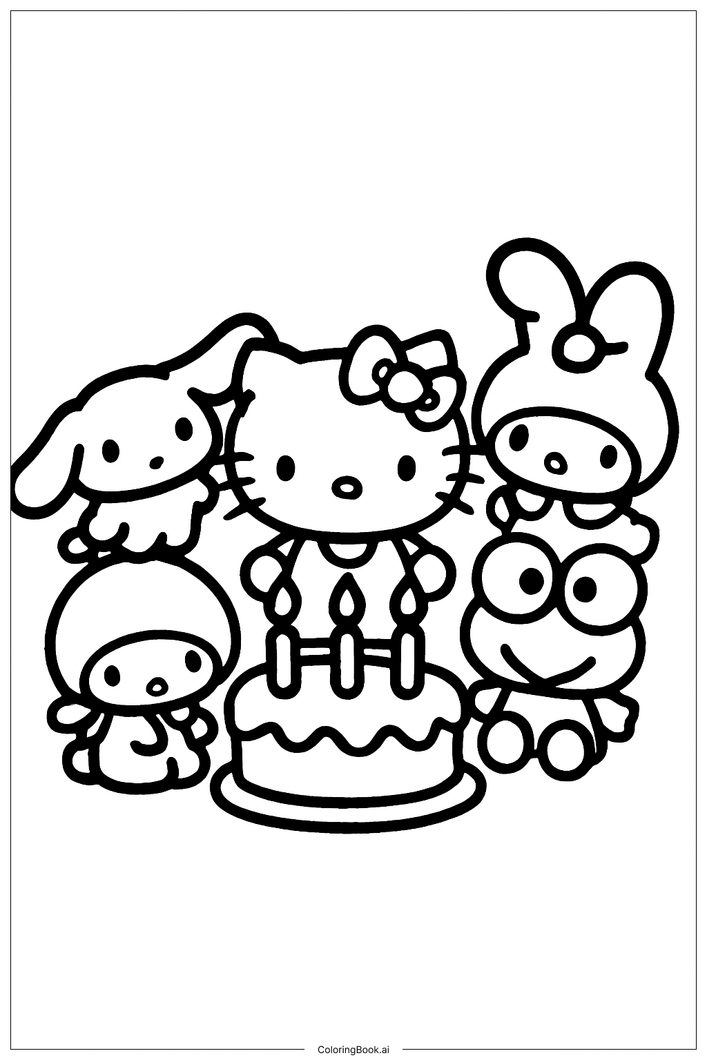  Hello Kitty And Friends Birthday Cake Coloring Page 