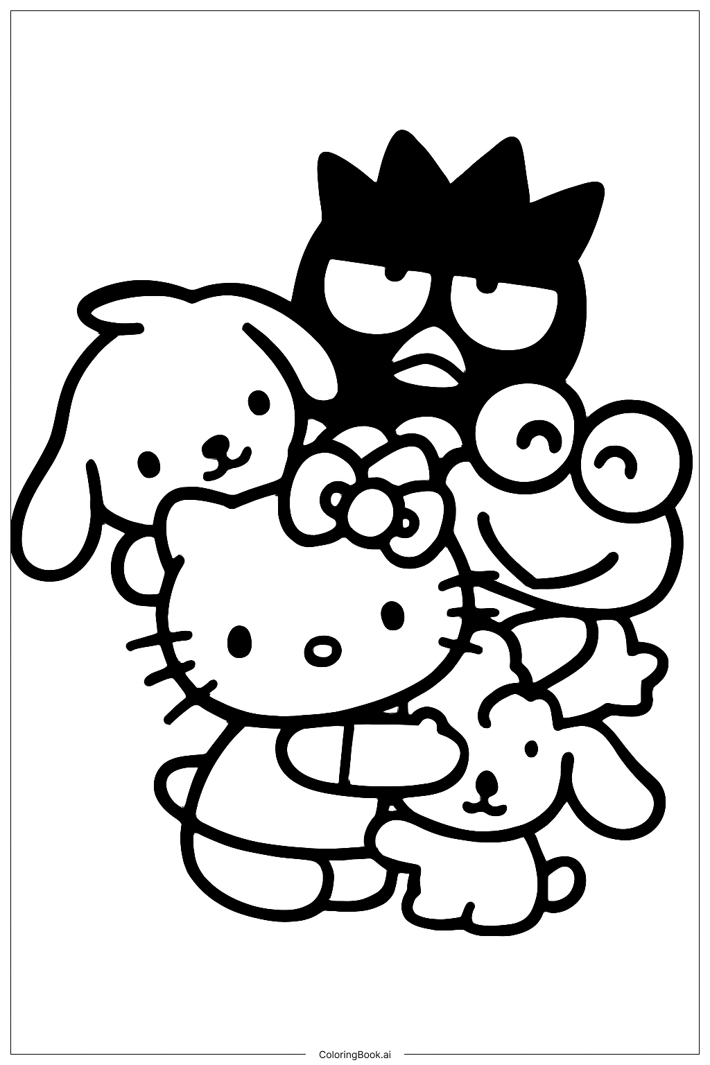  Hello Kitty And Friends Hugging Coloring Page 