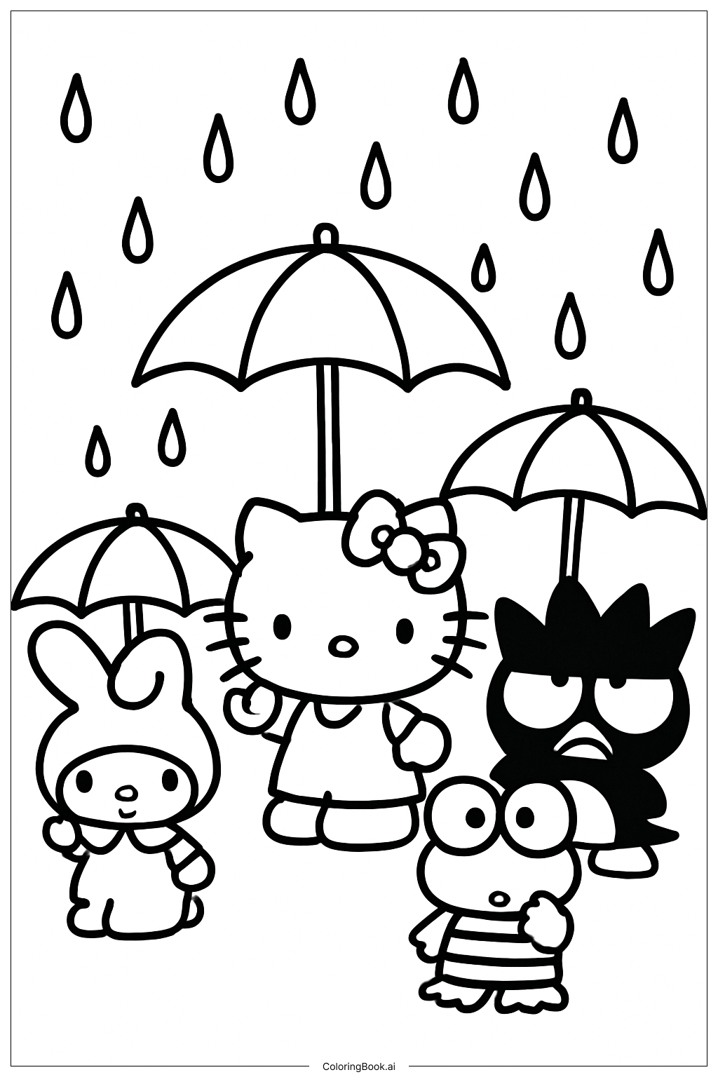  Hello Kitty And Friends In Rain Coloring Page 
