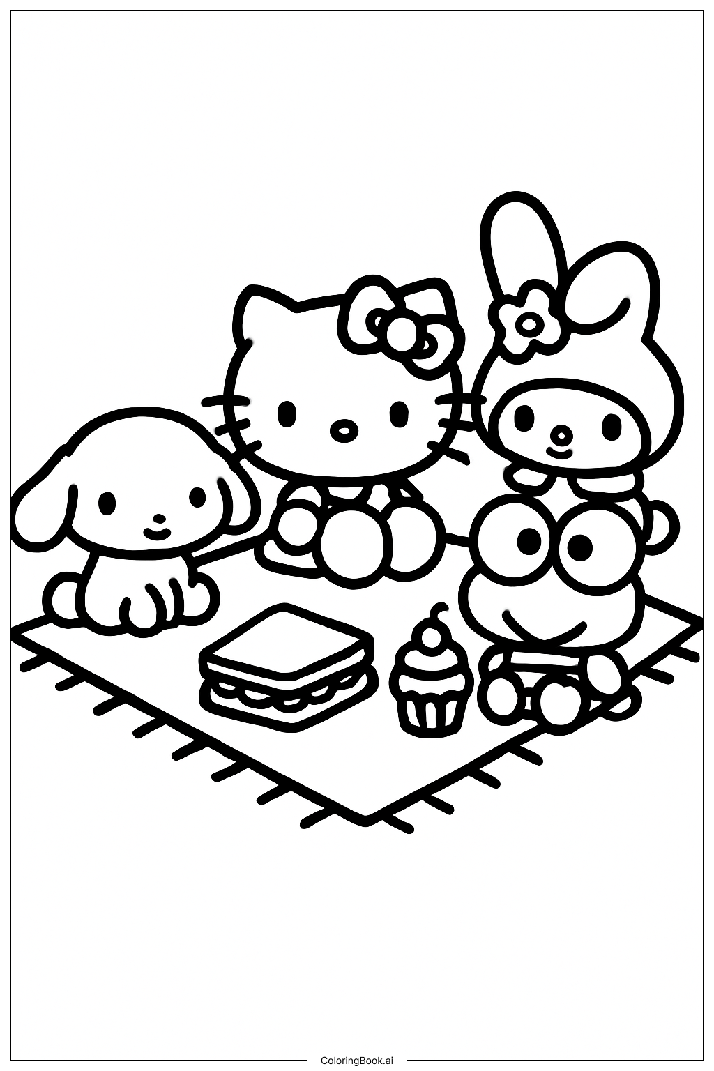  Hello Kitty And Friends Picnic Coloring Page 