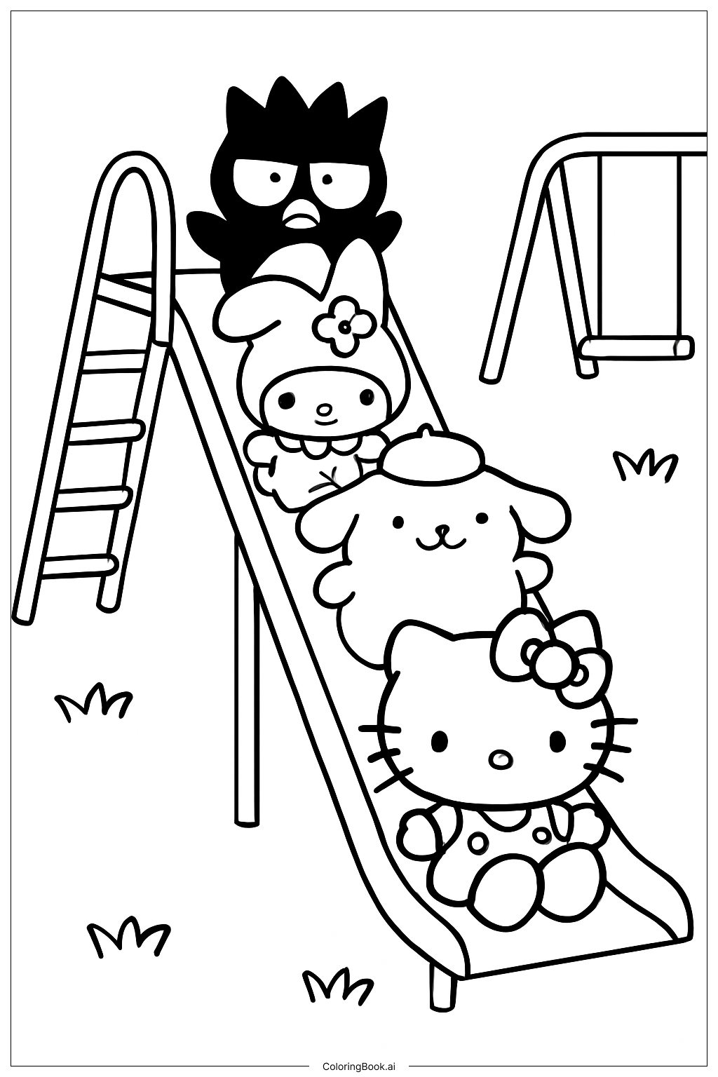  Hello Kitty And Friends Playground Slide Coloring Page 