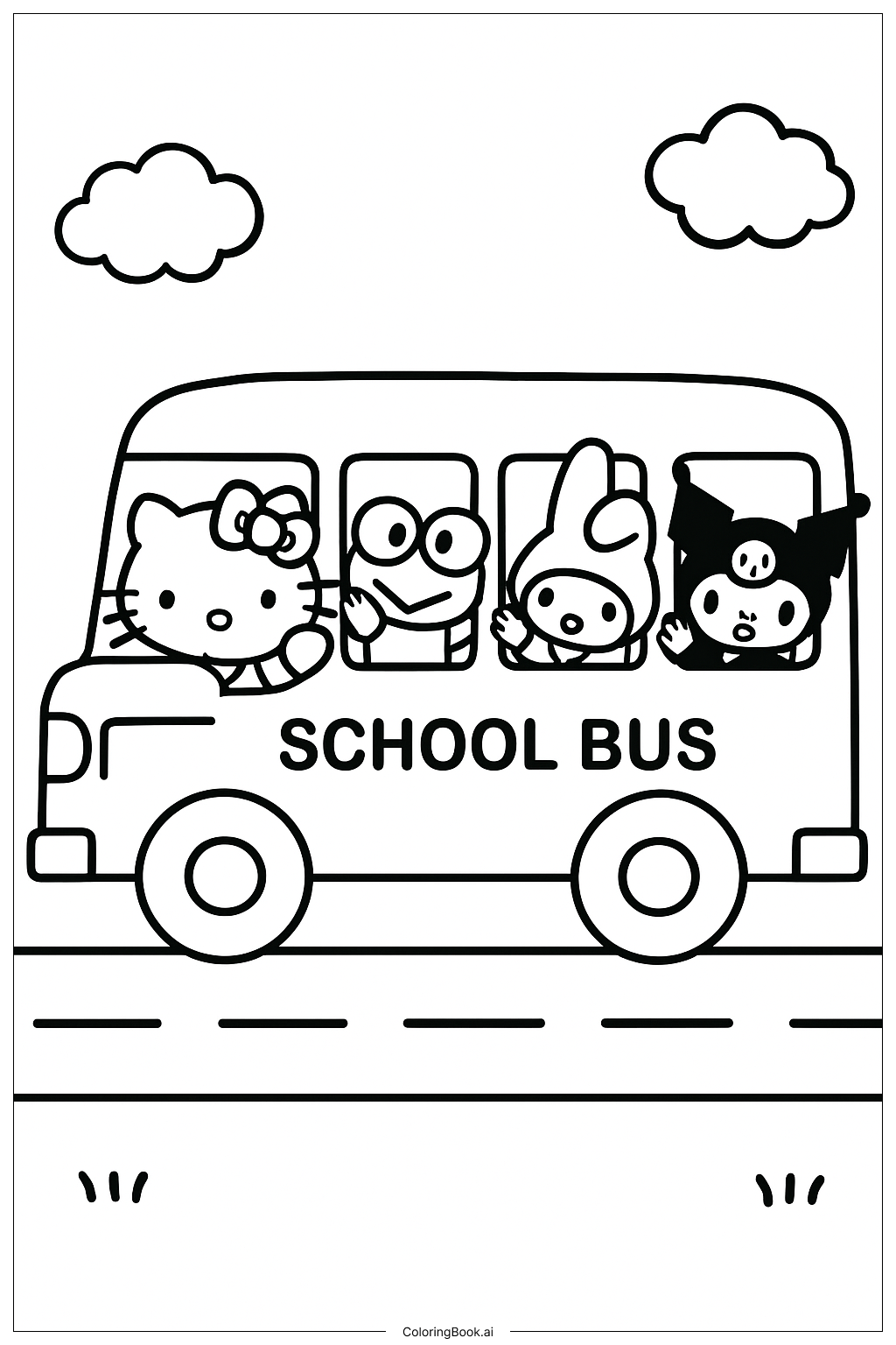 Hello Kitty And Friends School Bus Coloring Page 