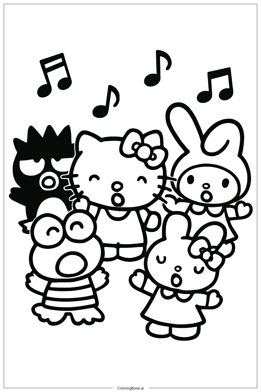  헬로키티와 친구들 노래하기 색칠공부 페이지 