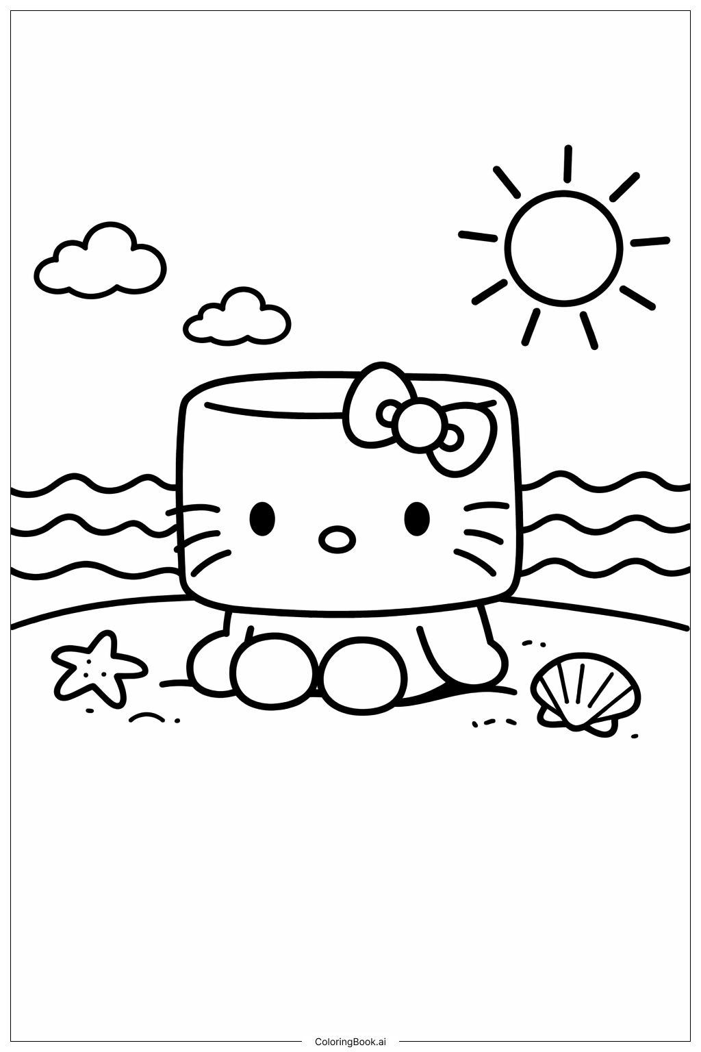 海灘上的Hello Kitty棉花糖著色頁