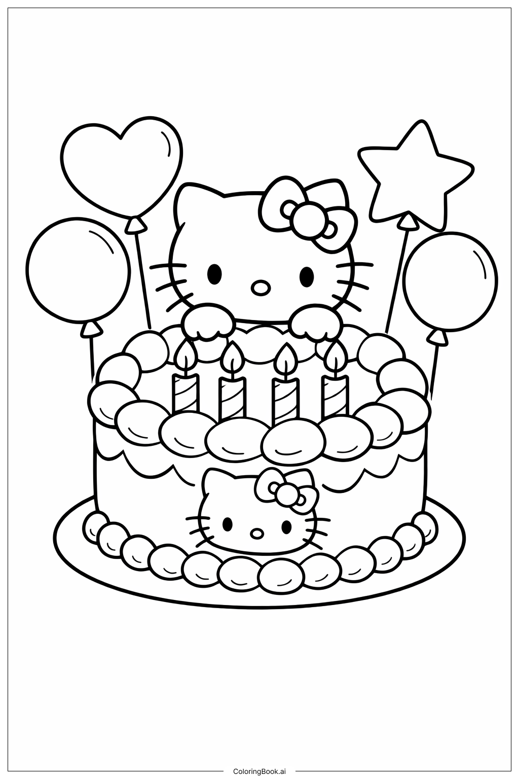 Hello Kitty 棉花糖生日蛋糕著色頁