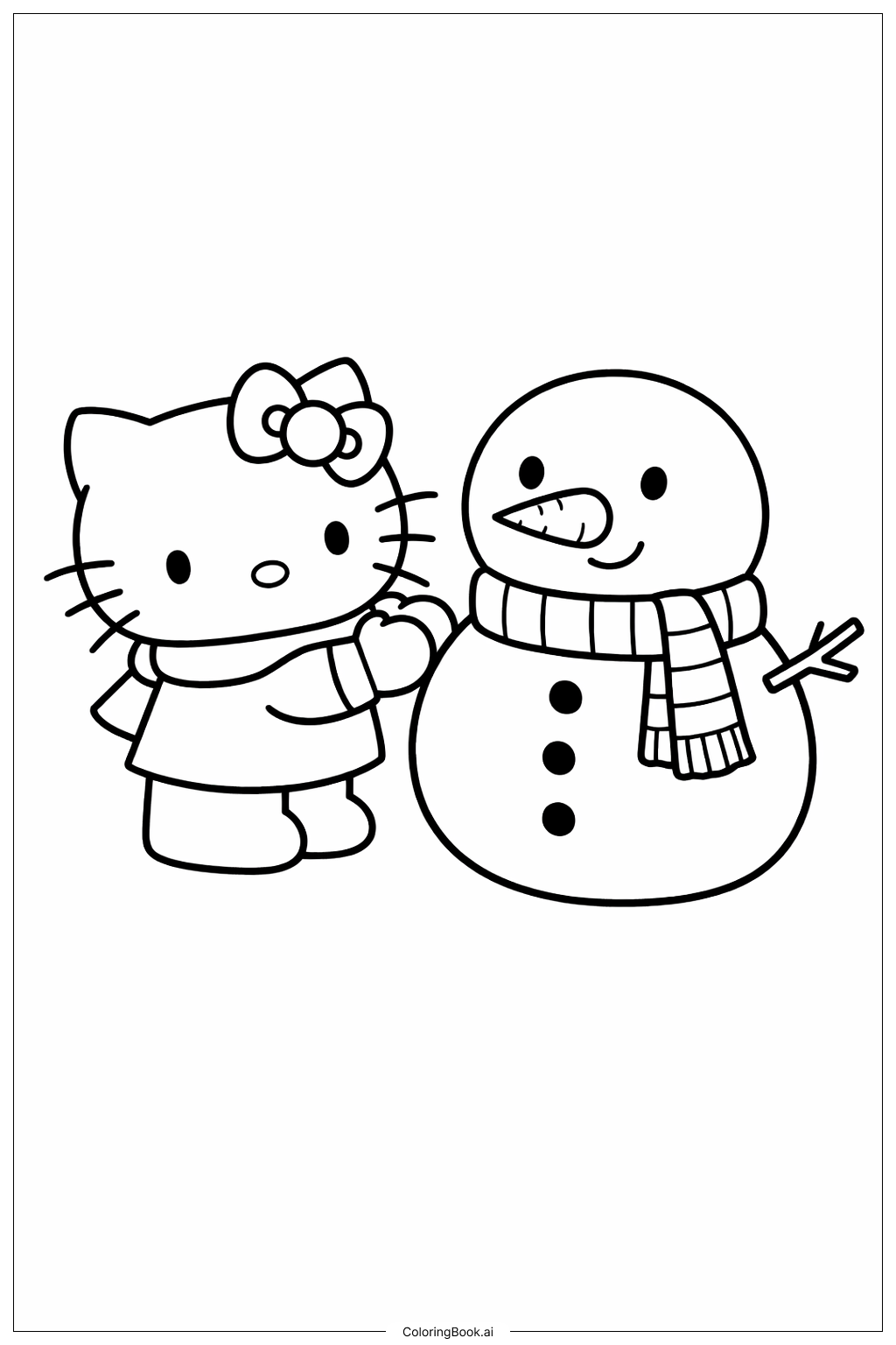 Hello Kitty 棉花糖堆雪人著色頁