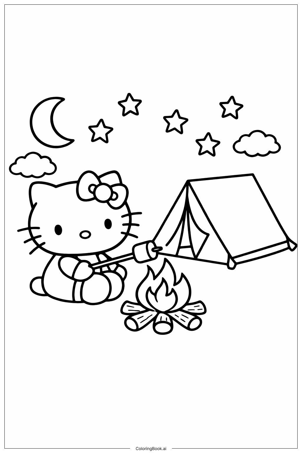 Hello Kitty 棉花糖露營之夜著色頁