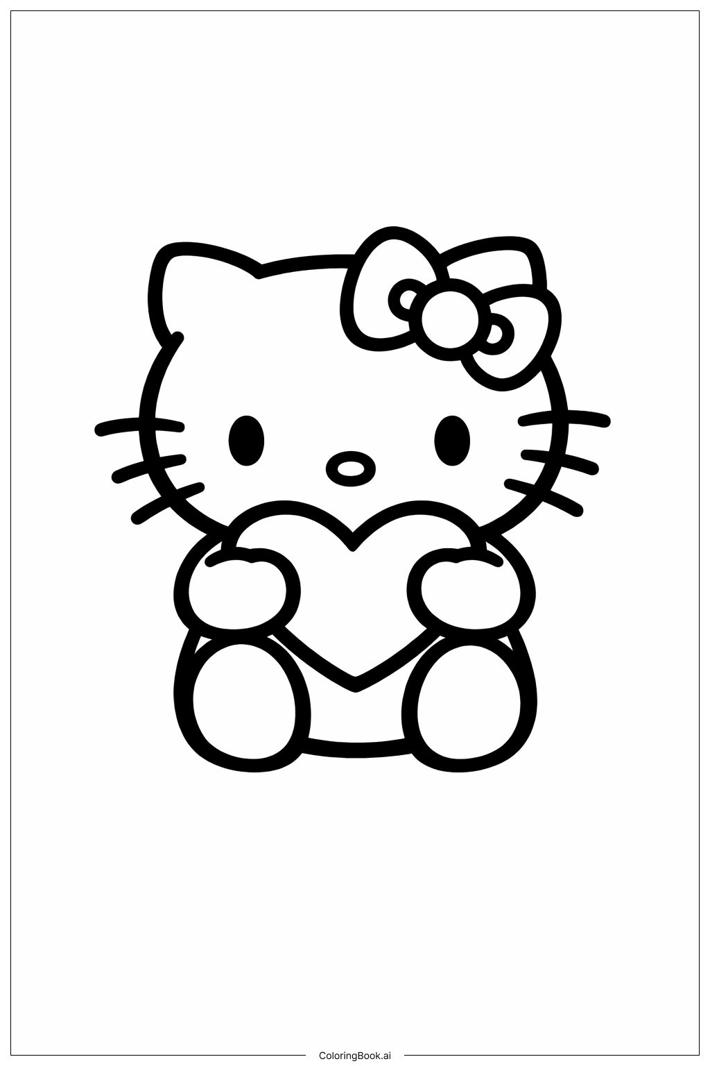 Hello Kitty抱著愛心馬林糖著色頁