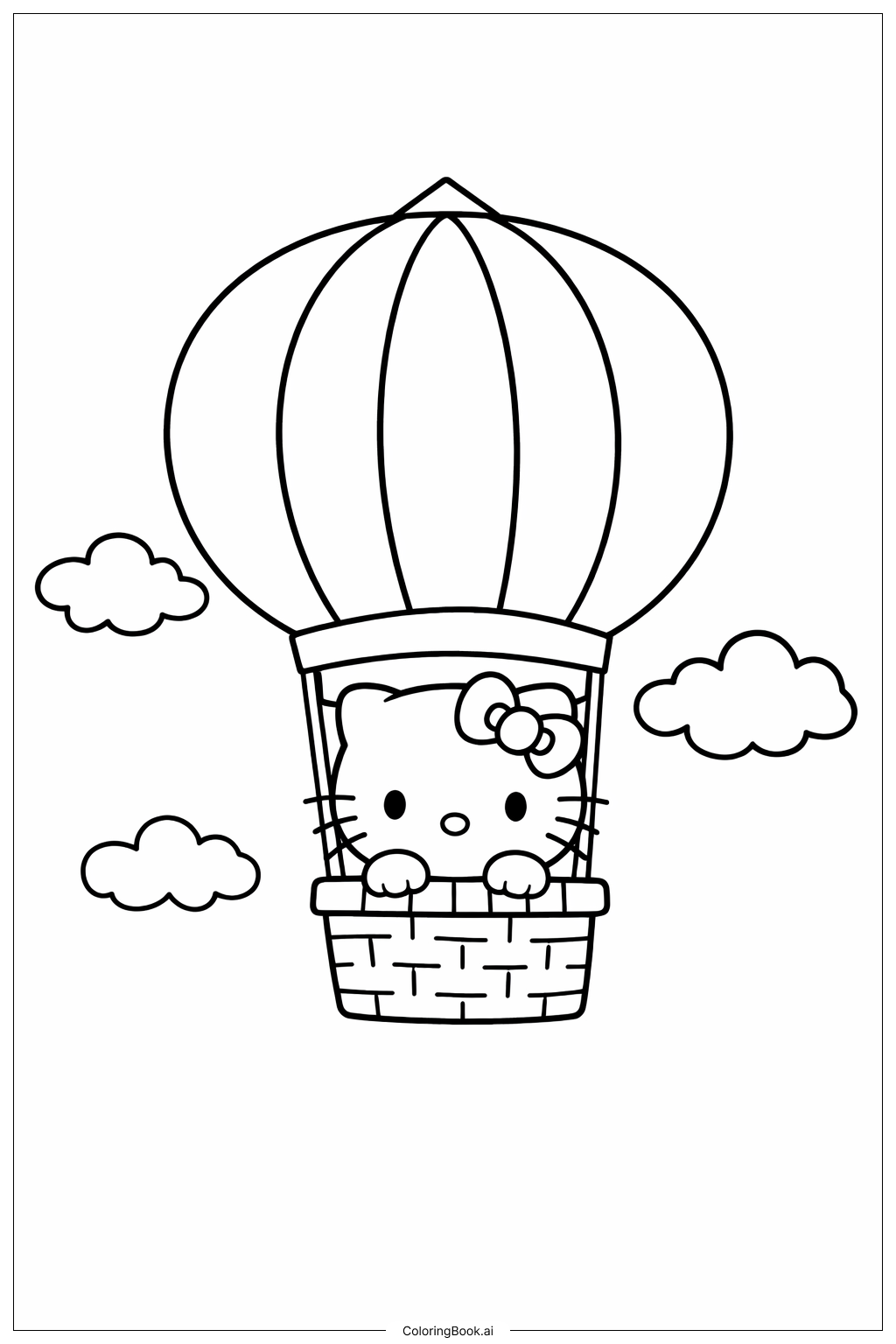 熱氣球裡的 Hello Kitty 棉花糖著色頁