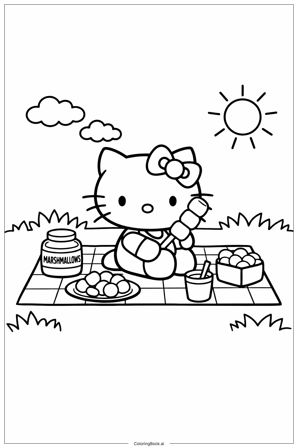 Hello Kitty 棉花糖野餐派對著色頁