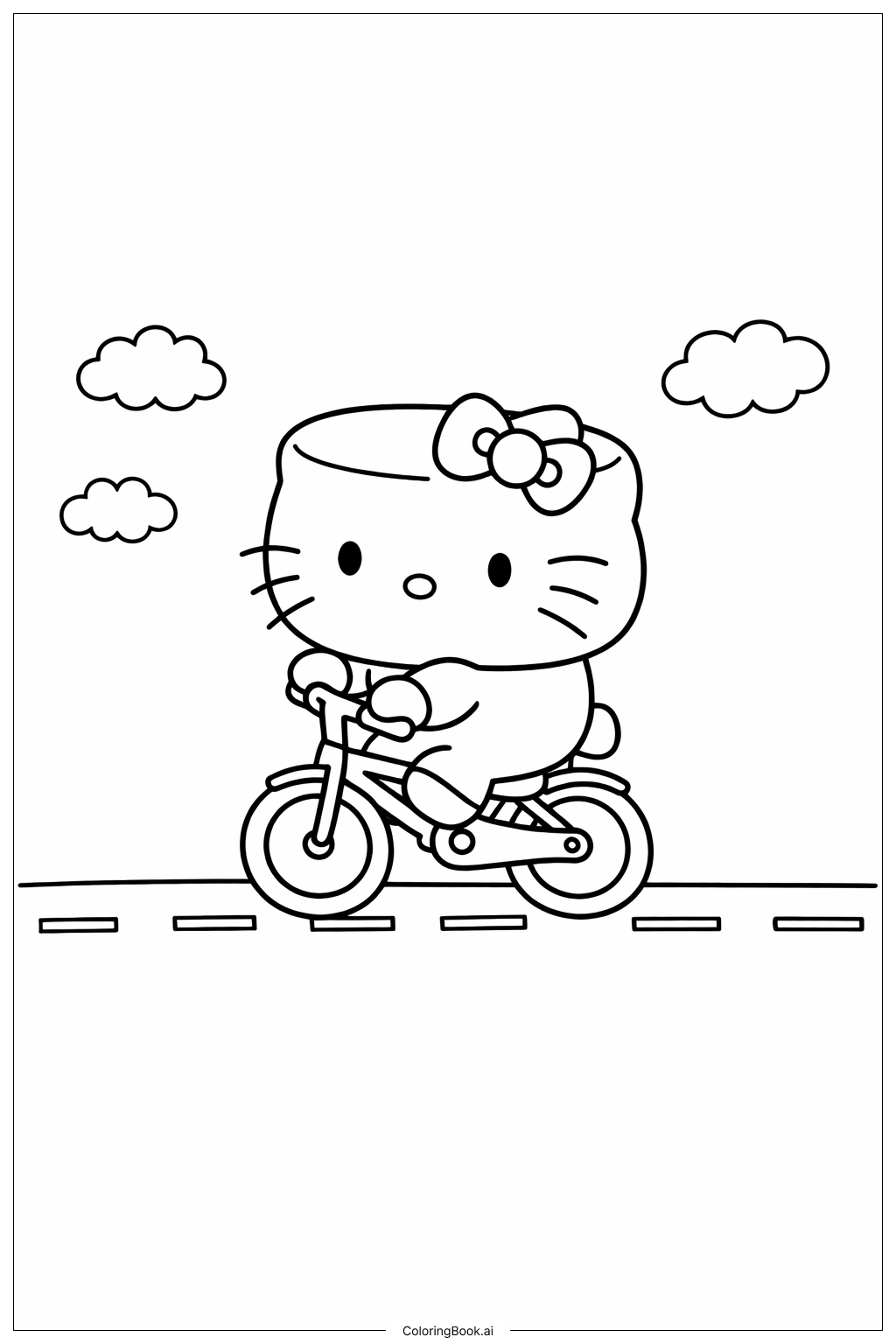 Hello Kitty 棉花糖騎單車著色頁