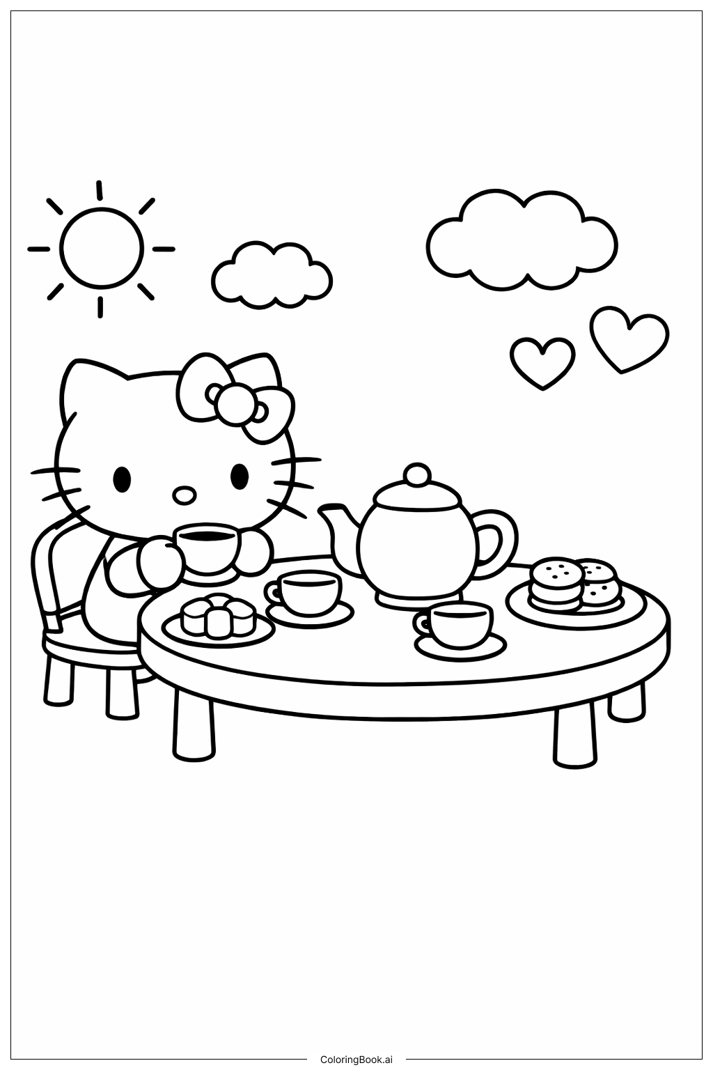 Hello Kitty 棉花糖下午茶派對著色頁