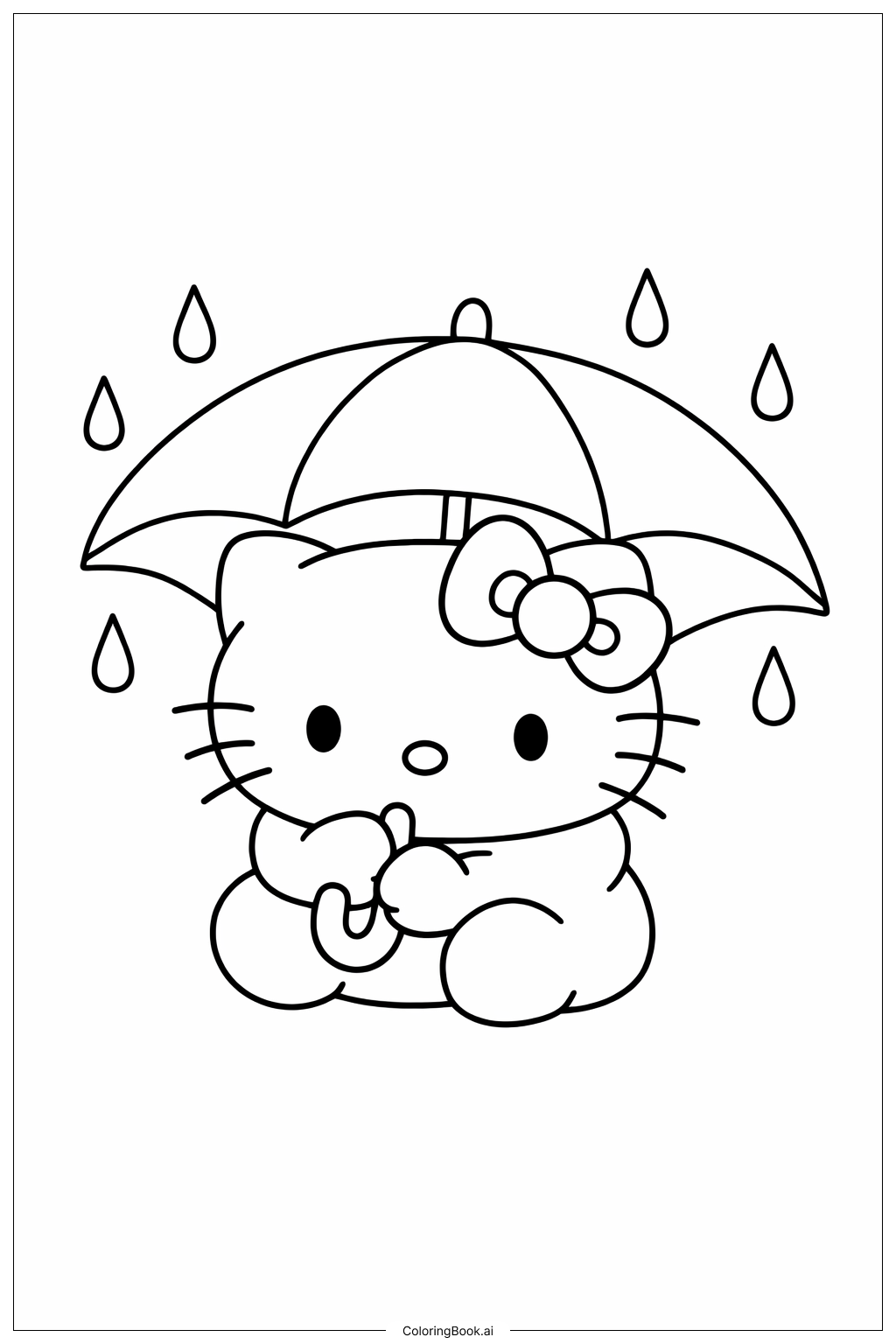 Hello Kitty 雨傘下的棉花糖著色頁