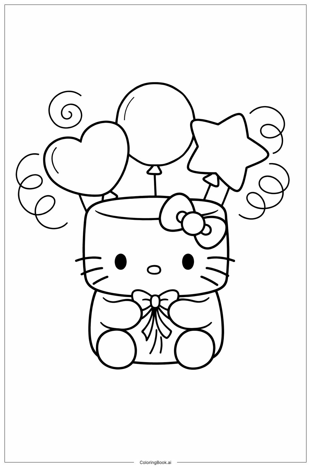 Hello Kitty 棉花糖與氣球花束著色頁