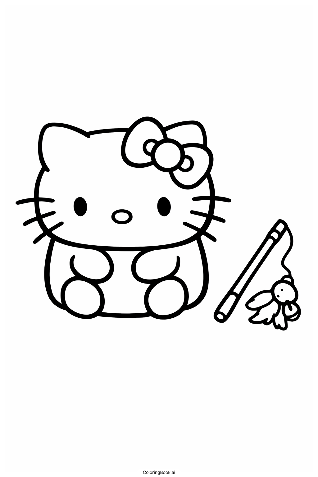 Hello Kitty 棉花糖與貓咪玩具著色頁