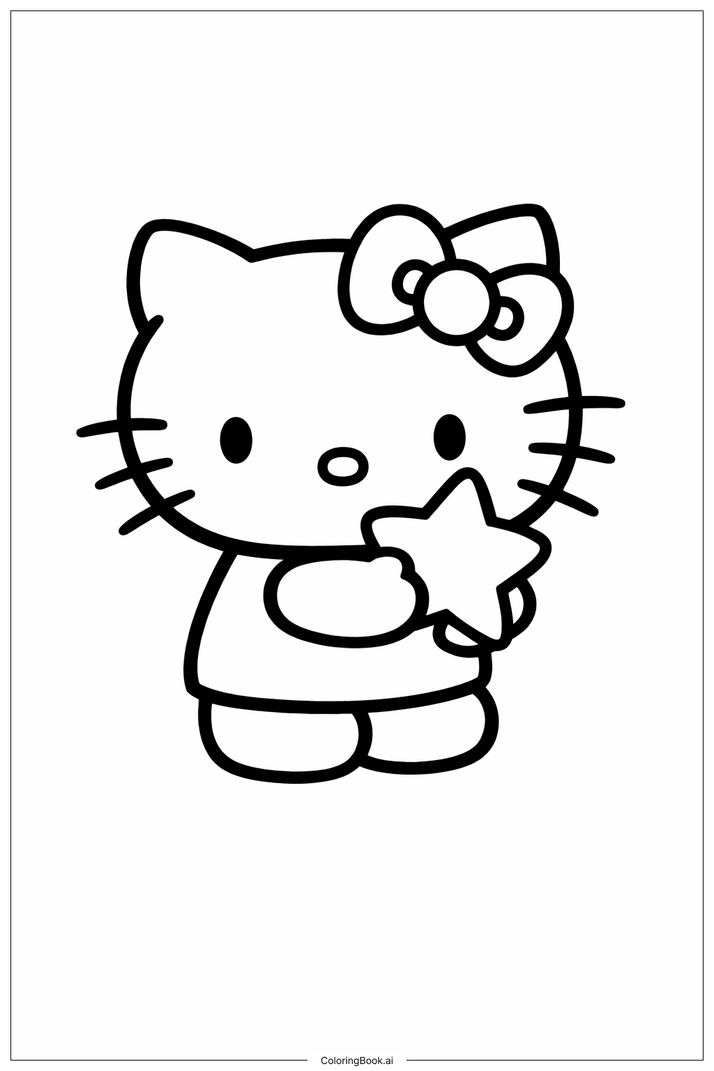 Hello Kitty 拿著星星的棉花糖著色頁