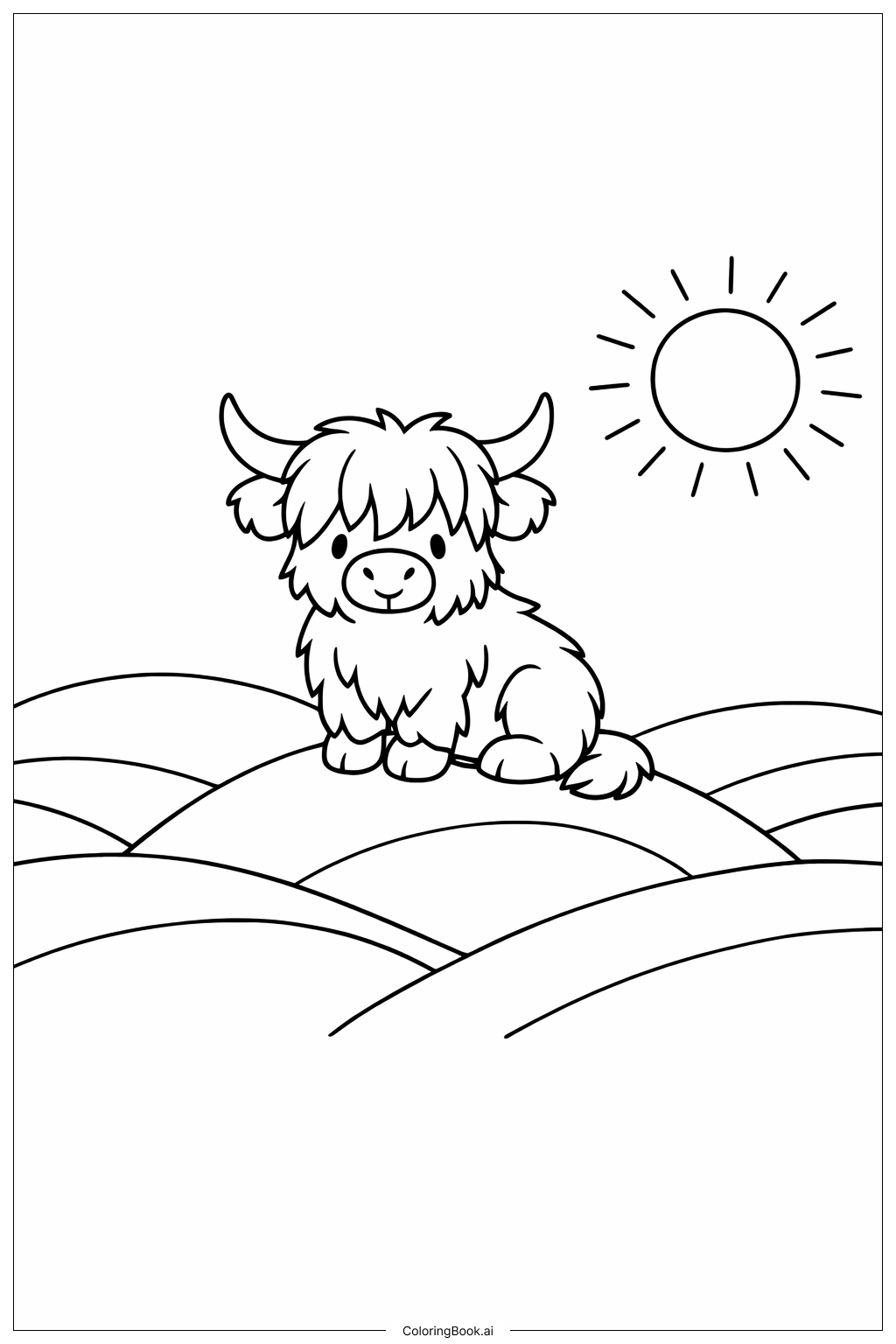  山丘上的高地牛著色頁 