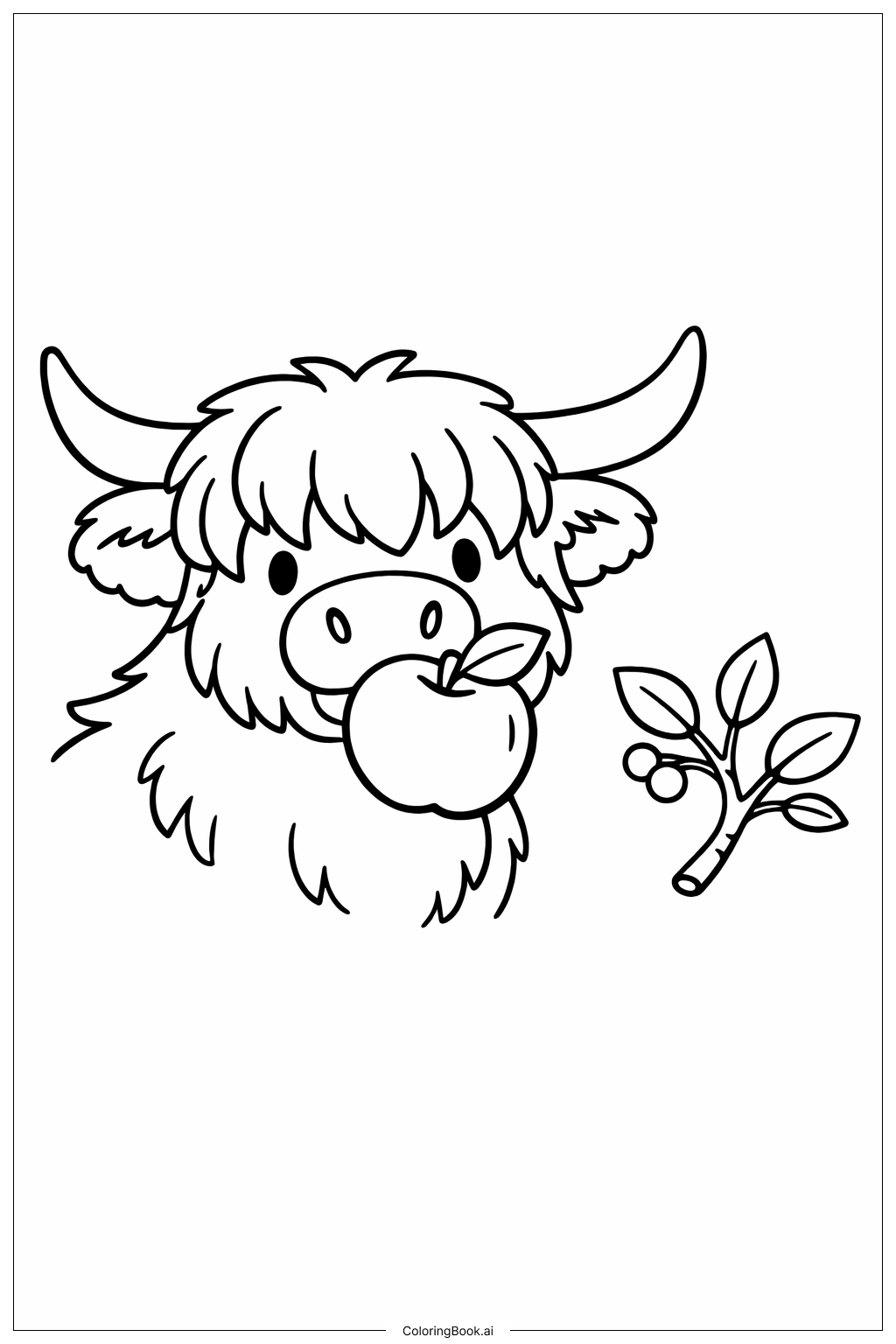  蘋果與高地牛著色頁 