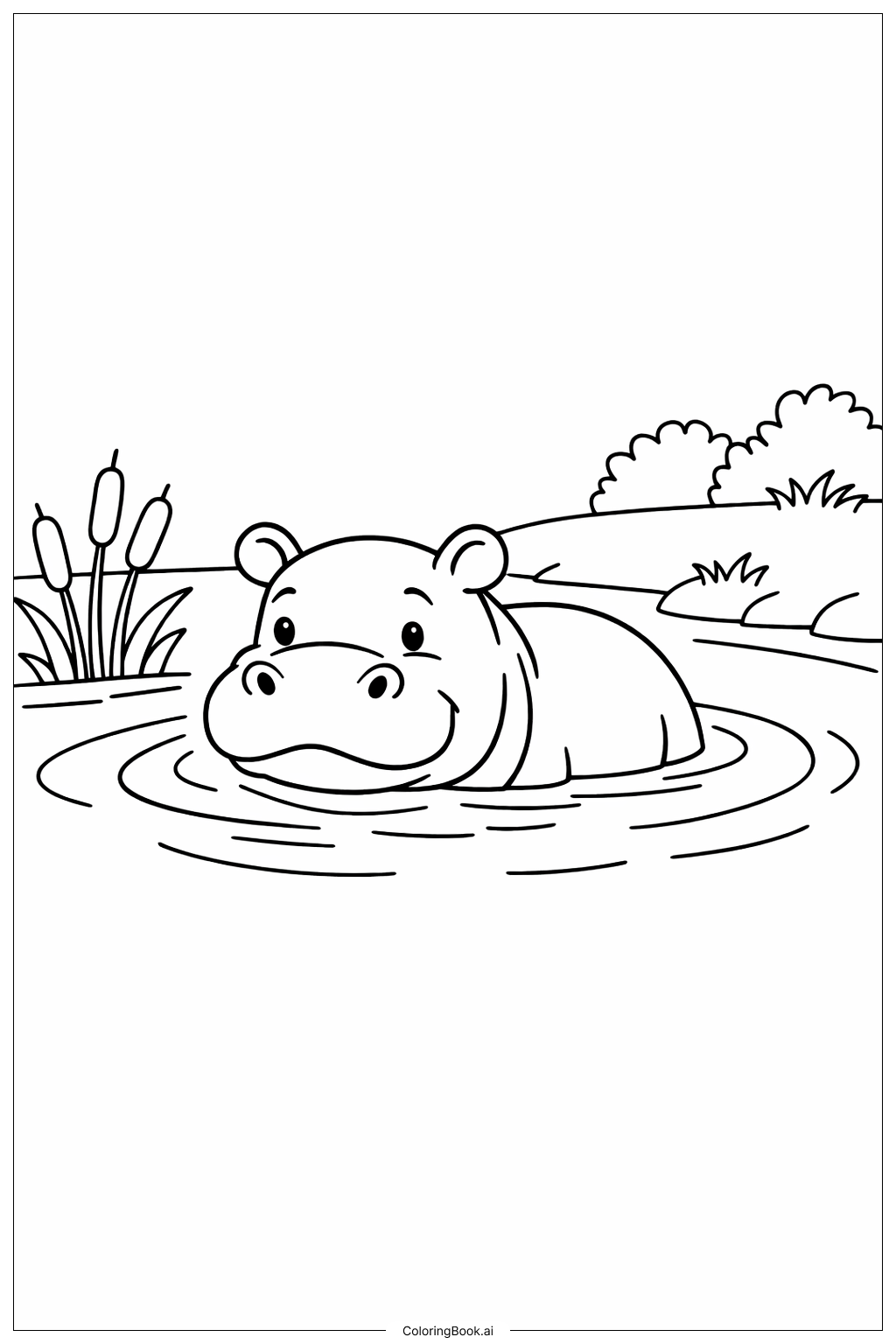 Página para colorear de Hipopótamo en el Estanque Pónganme en el Zoológico