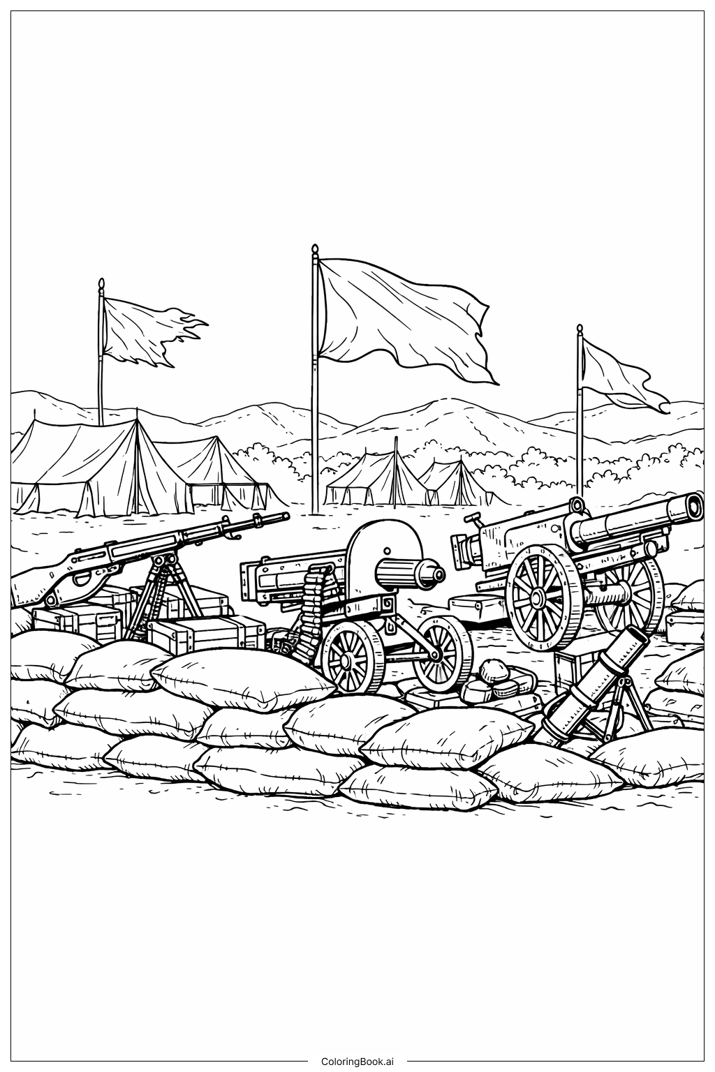  Historical Battlefield Gun Lineup Coloring Page 