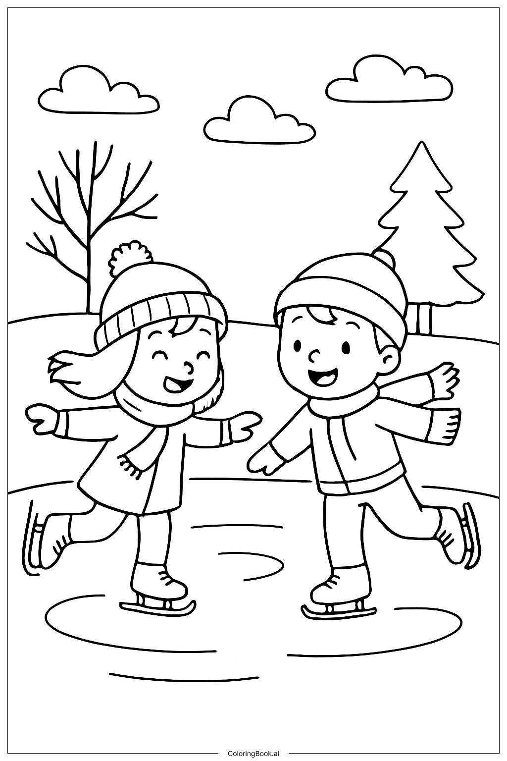 假日滑冰填色页