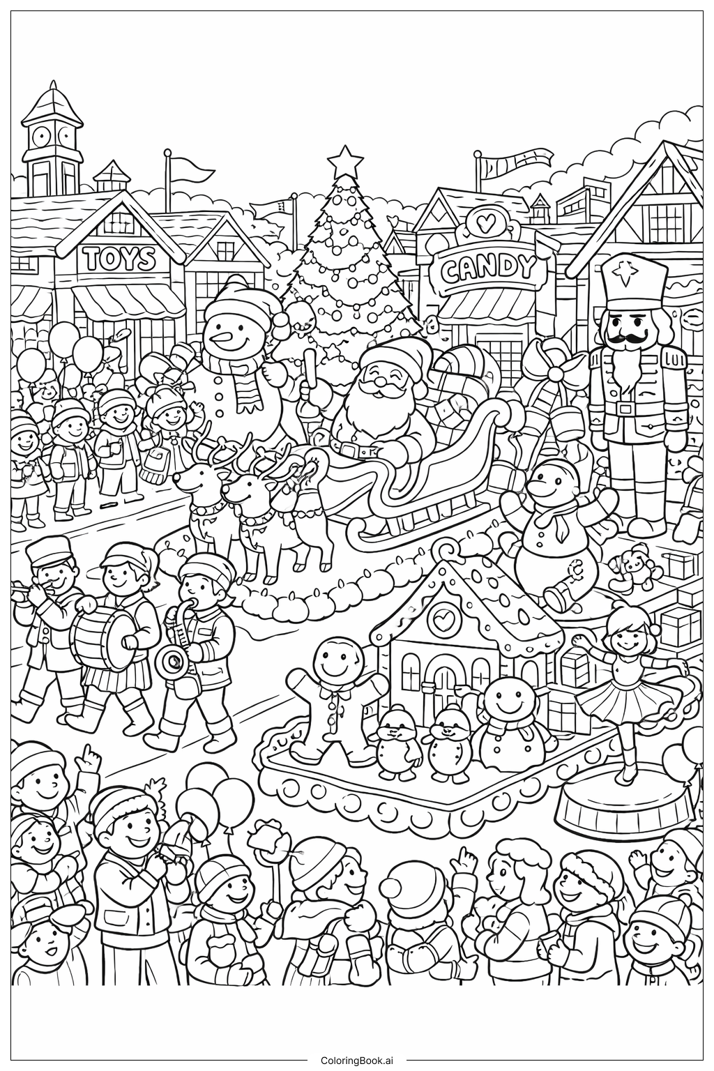 휴일 퍼레이드 낙서 장면 색칠공부 페이지