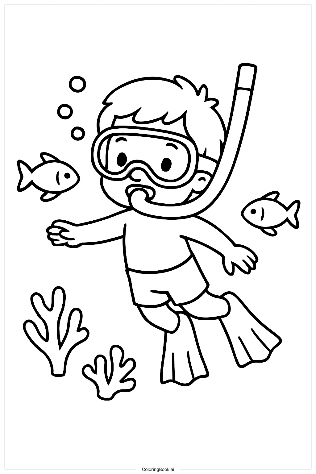 假日浮潜儿童填色页