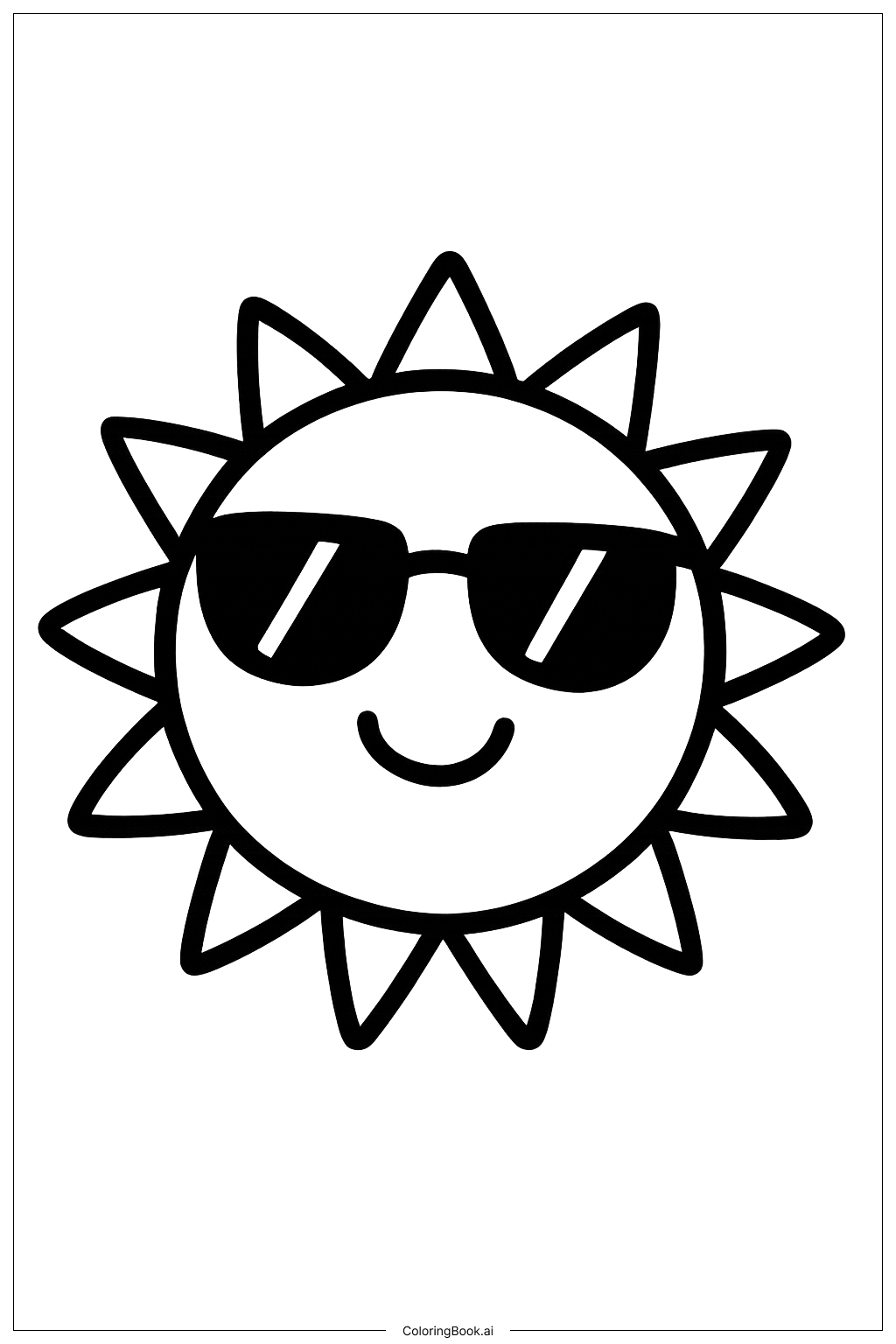 サングラスをかけた休日の太陽の塗り絵ページ