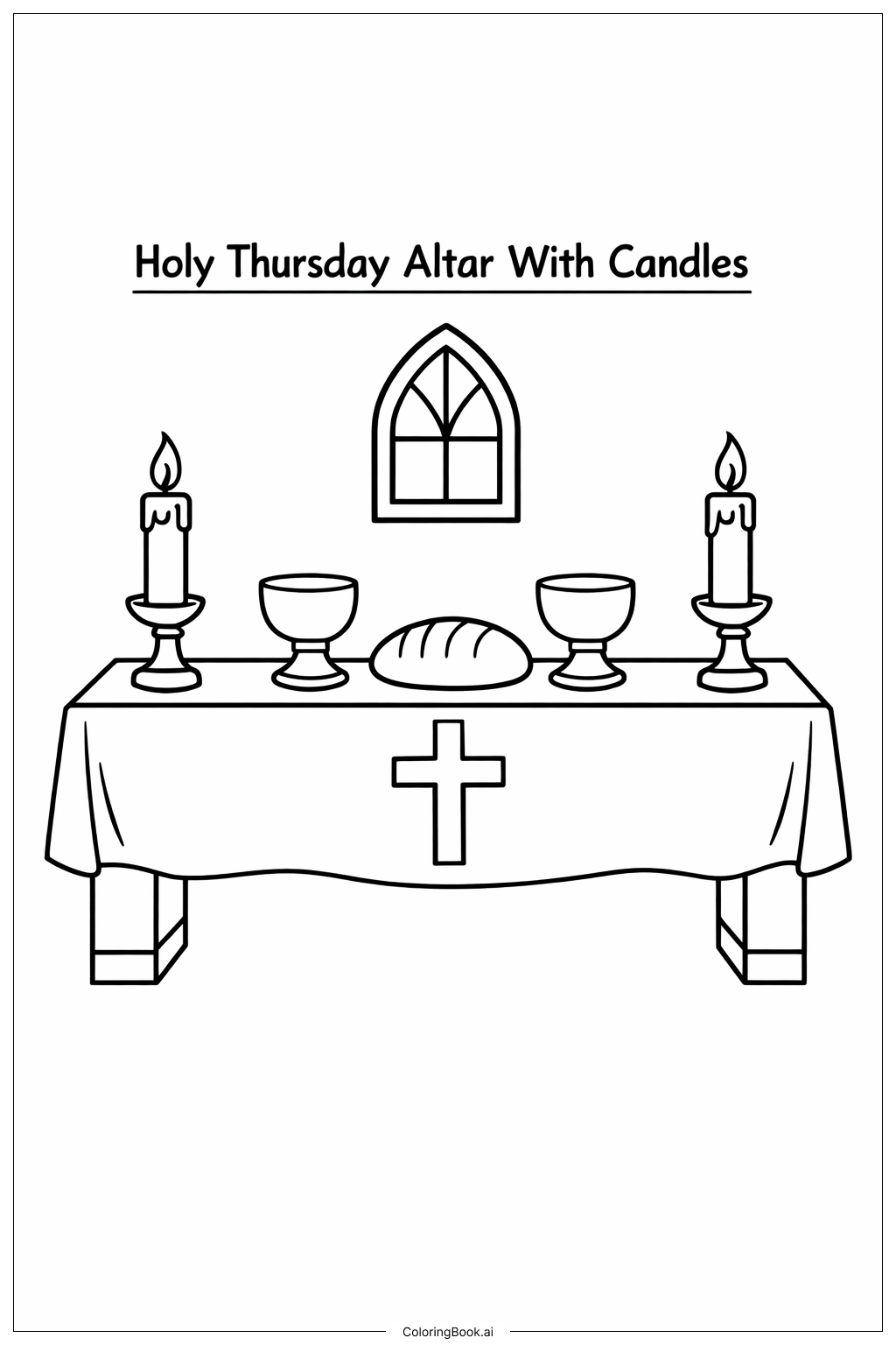 聖木曜日の祭壇とろうそくの塗り絵ページ